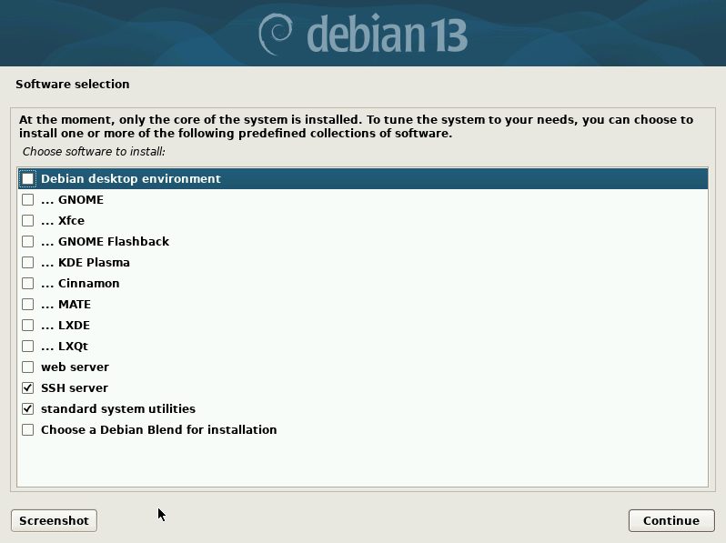 Debian13.4 ─ Software selection