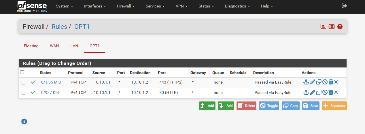 Firewall > Rules > [TAB] OPT1